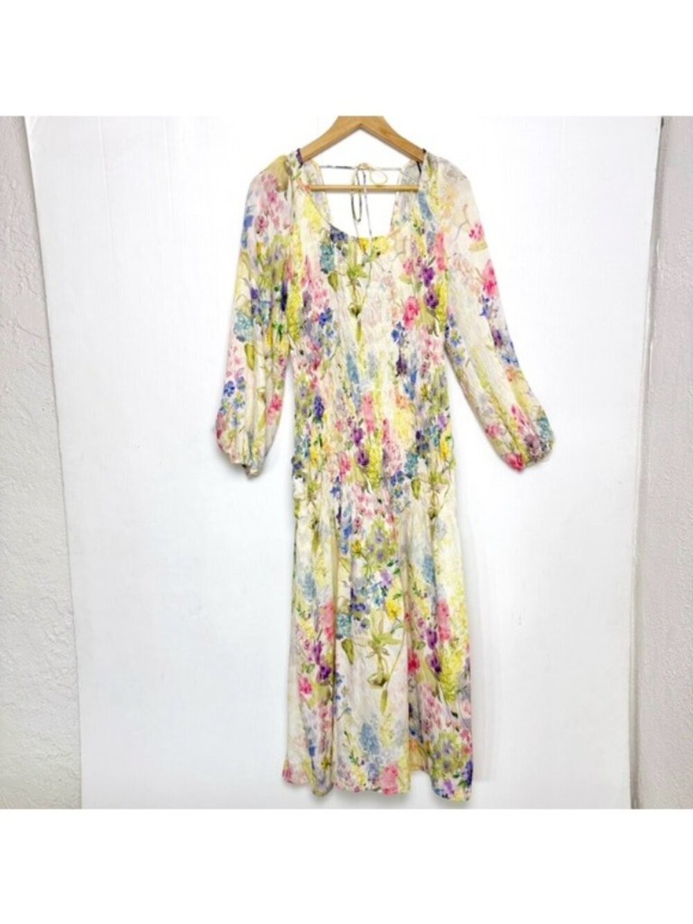 H&M Smocked Floral Long Sleeve Maxi Dress Medium - Picture 6 of 16
